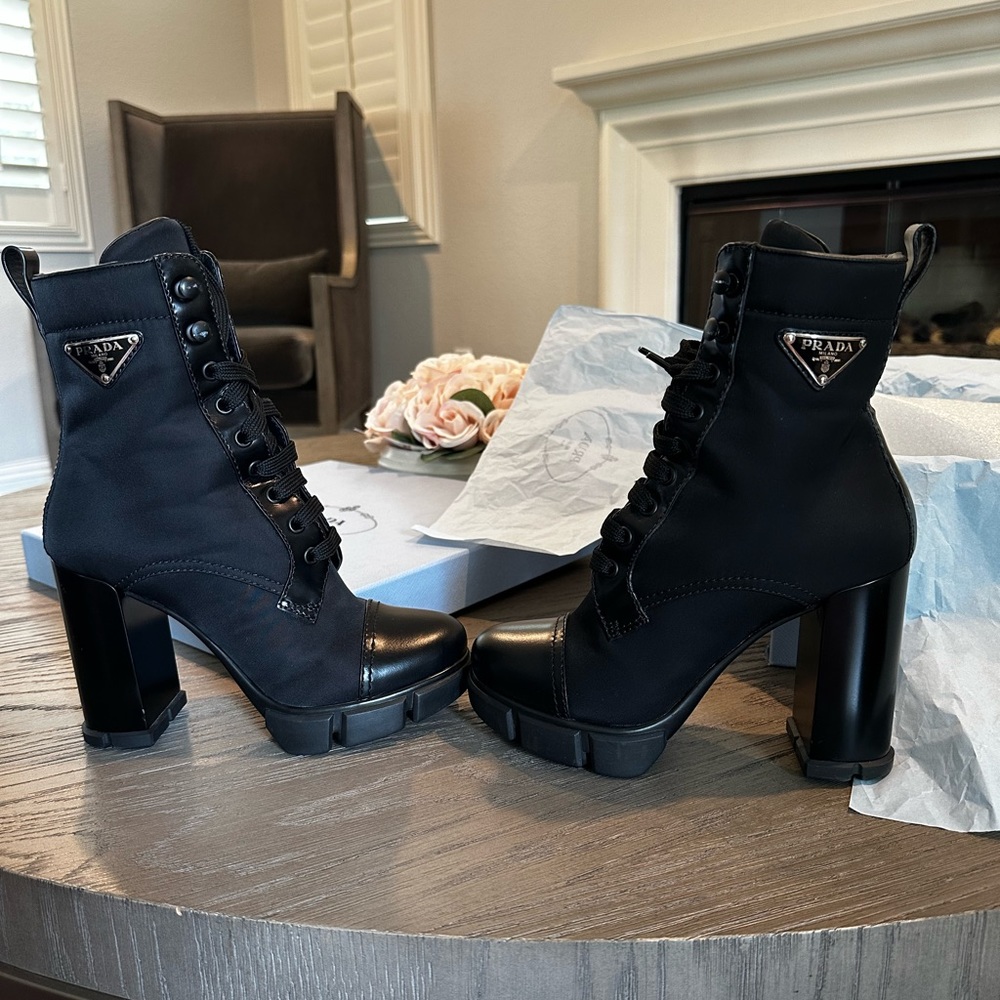 Prada Brushed leather and nylon booties fits size 5.5 / 36 EU black - Picture 3 of 17